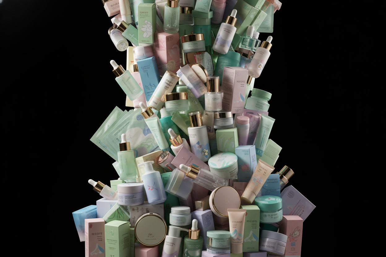 Overwhelming K-Beauty in black studio background